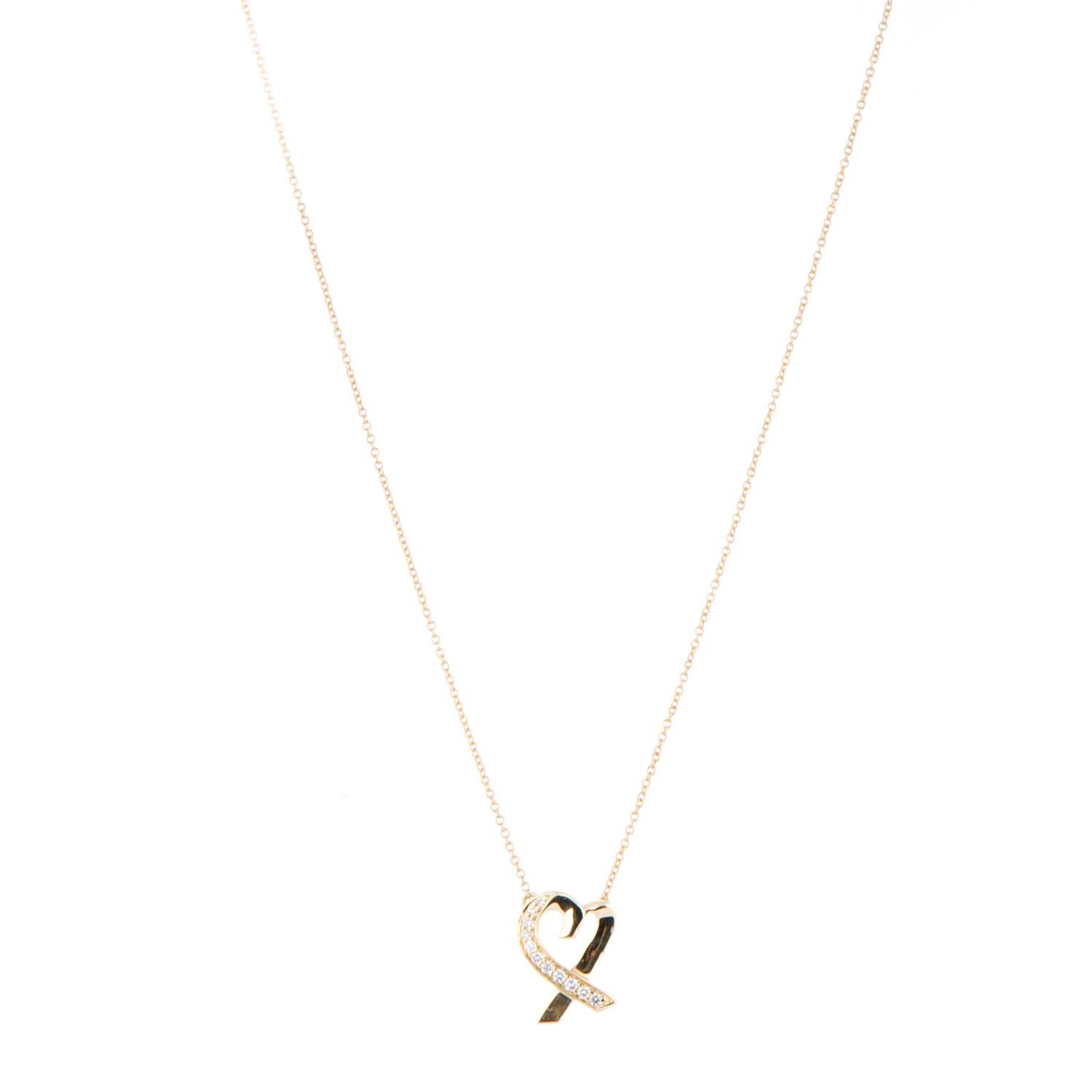 Tiffany 18K Yellow Gold Diamond Small Paloma Picasso Loving Heart Pendant Necklace 1 of 5