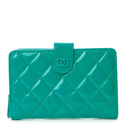 Chanel Patent Quilted Zip Pocket Wallet Turquoise 1 of 14