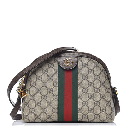 Gucci GG Supreme Monogram Textured Dollar Calfskin Web Small Ophidia Dome Shoulder Bag Beige Ebony New Acero 1 of 9