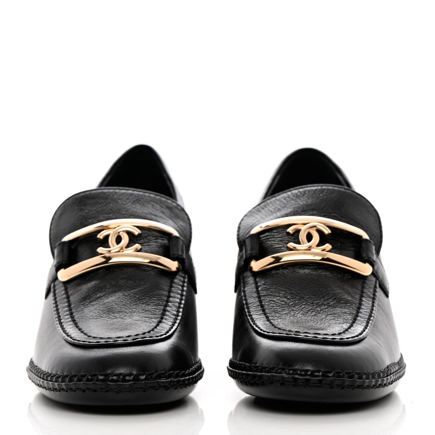 Shiny Calfskin Metal CC Loafers 37 Black