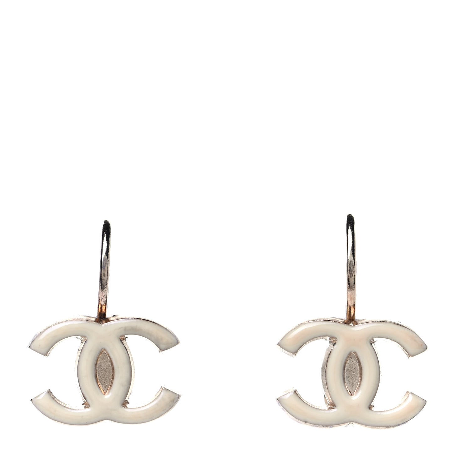 Metal Enamel Drop CC Earrings Gold White