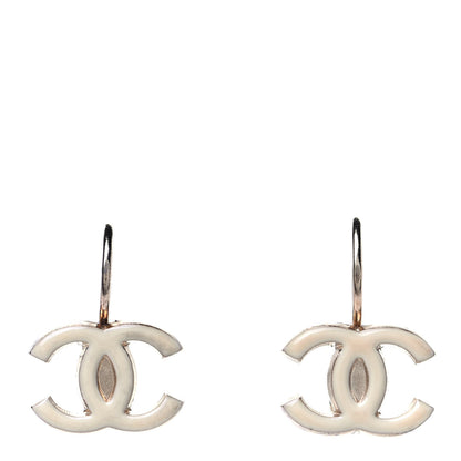 Chanel Metal Enamel Drop CC Earrings Gold White 1 of 4