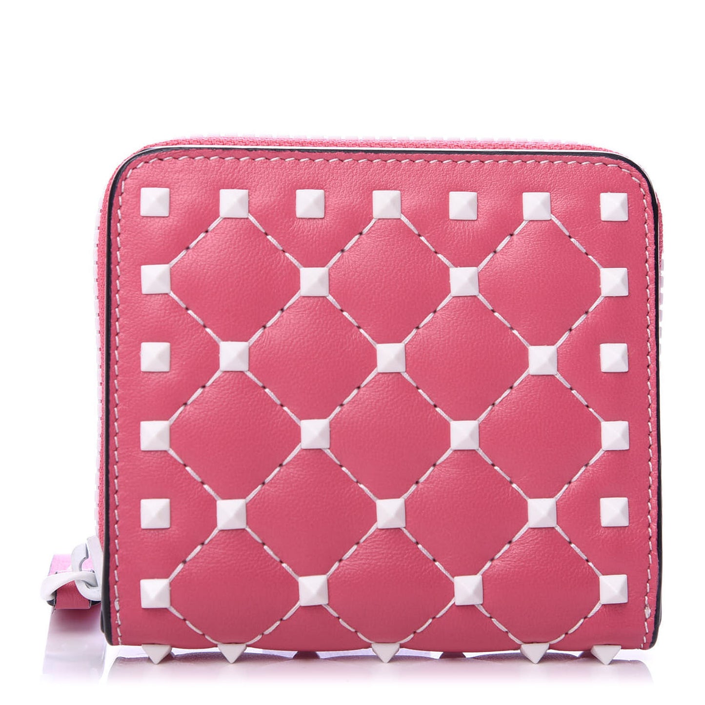 Lambskin Free Rockstud Spike Compact Zip Around Wallet Shadow Pink