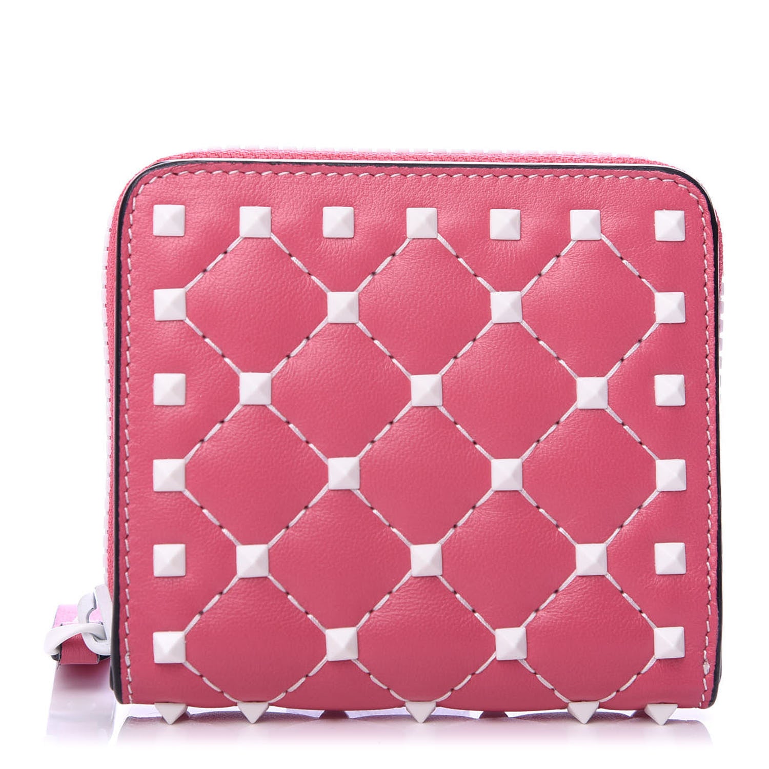 Valentino Garavani Lambskin Free Rockstud Spike Compact Zip Around Wallet Shadow Pink 1 of 7