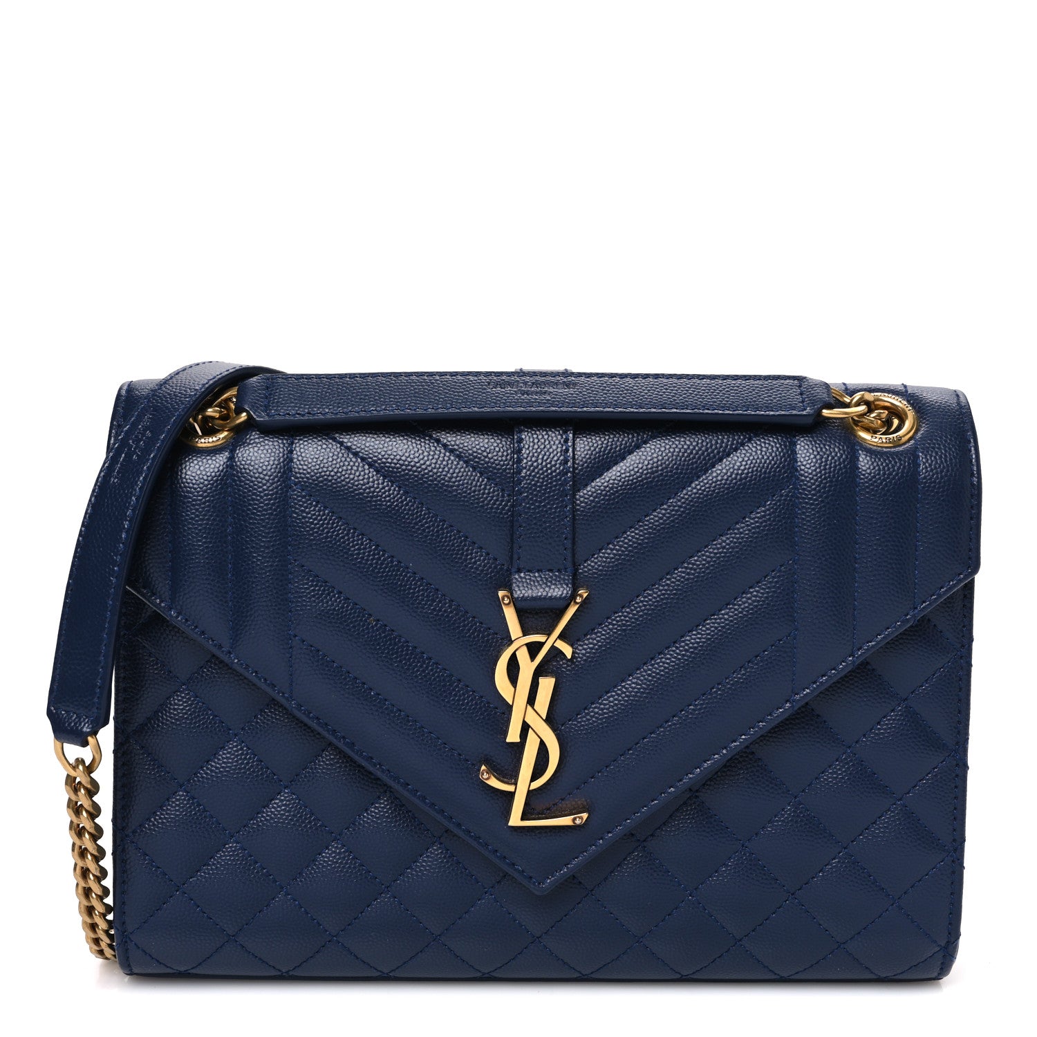 Saint Laurent Grain De Poudre Textured Mixed Matelasse Triquilt Medium Monogram Satchel Deep Marine 1 of 10
