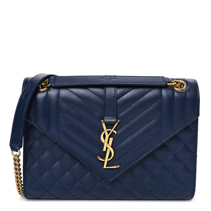 Saint Laurent Grain De Poudre Textured Mixed Matelasse Triquilt Medium Monogram Satchel Deep Marine 1 of 10