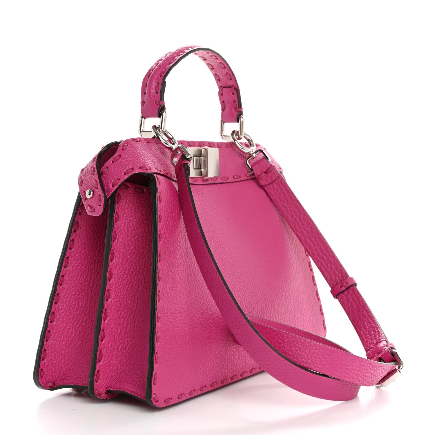 Fendi Cuoio Roma Sellerissima Nappa Sintetica Tape Stitch Small Peekaboo I SEE U Satchel Magenta 3 of 10