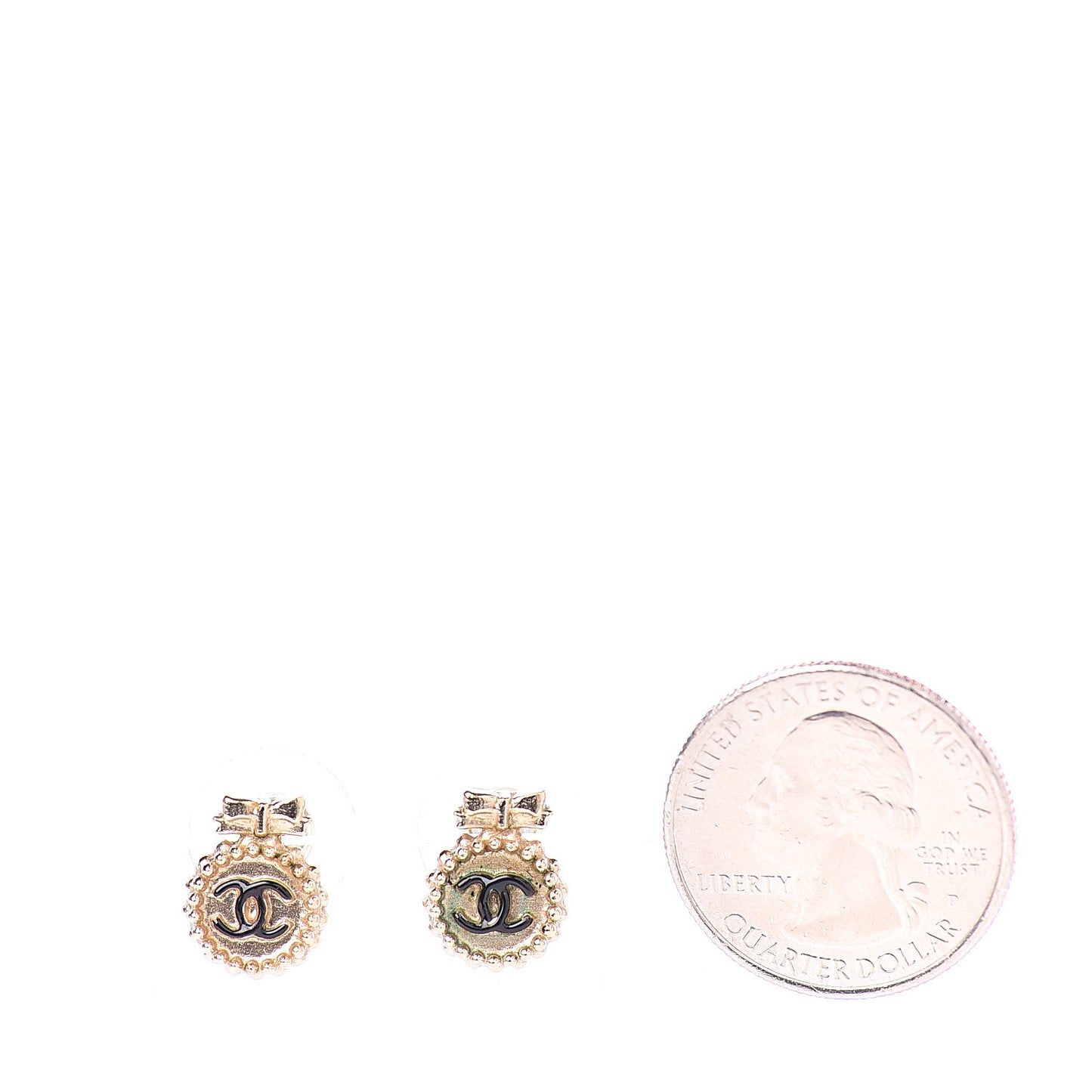 CC Bow Earrings Black Gold