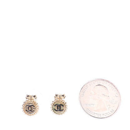 Chanel CC Bow Earrings Black Gold 2 of 5