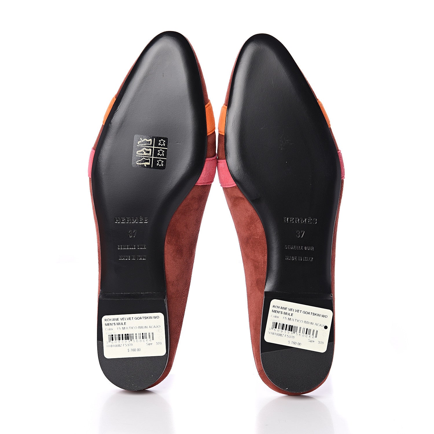 Hermes Velvet Goatskin Mens Roxane Mules 37 Multicolor Brun Acajo 7 of 7