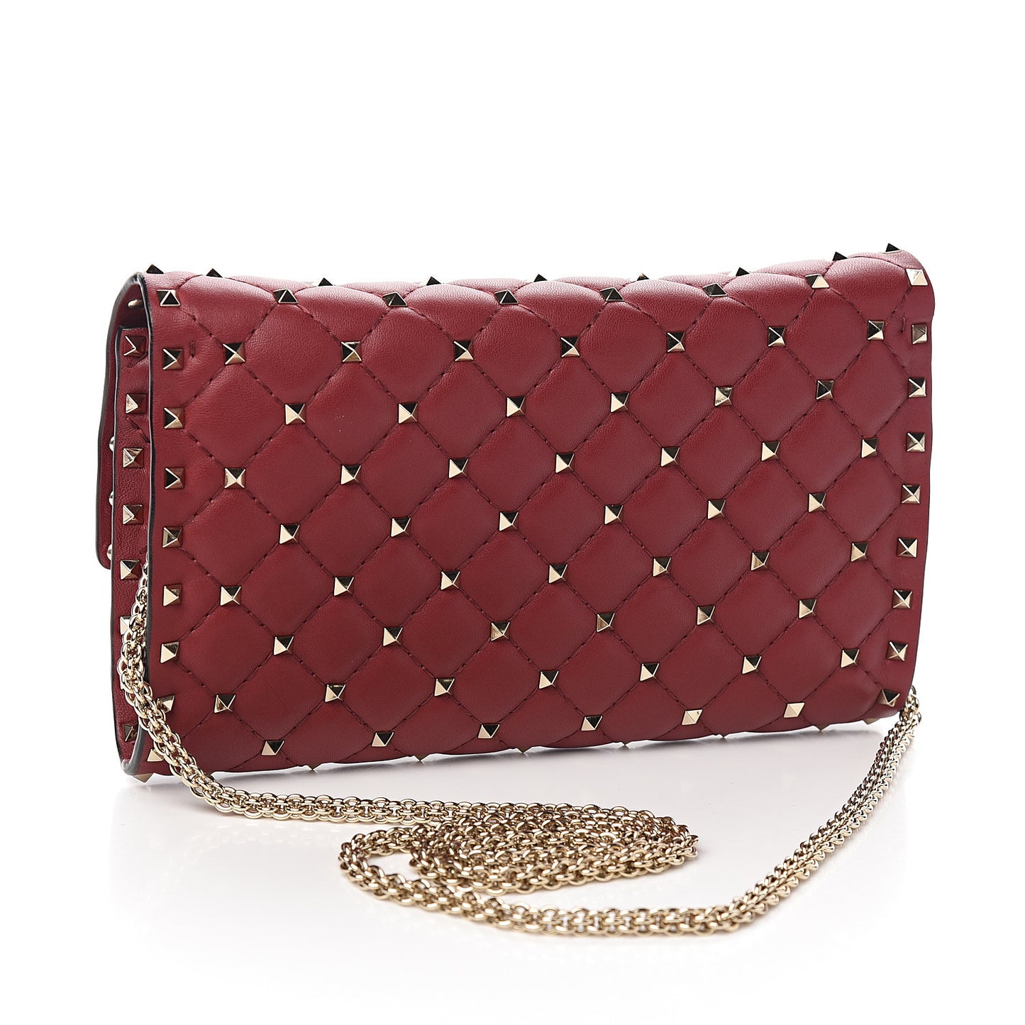 Nappa Rockstud Spike Wallet on Chain Rubino