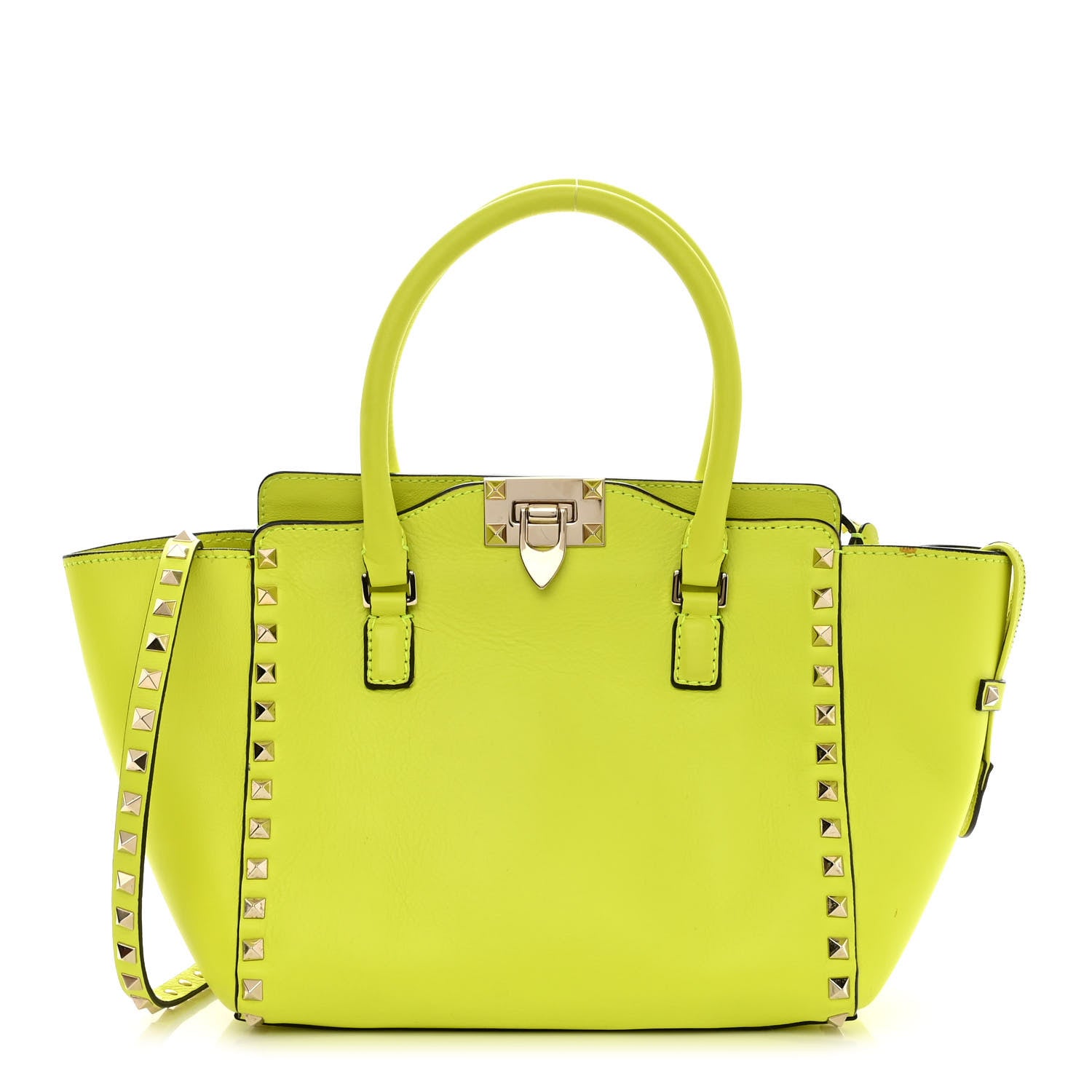 Valentino Garavani Vitello Small Rockstud Double Handle Tote Yellow Fluo 1 of 12