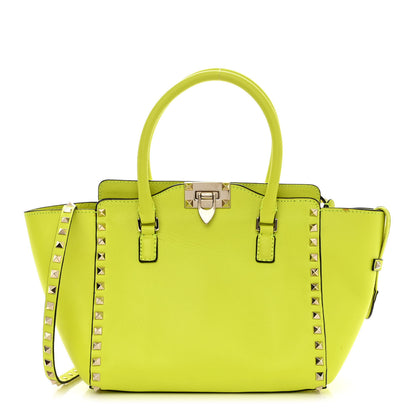 Valentino Garavani Vitello Small Rockstud Double Handle Tote Yellow Fluo 1 of 12