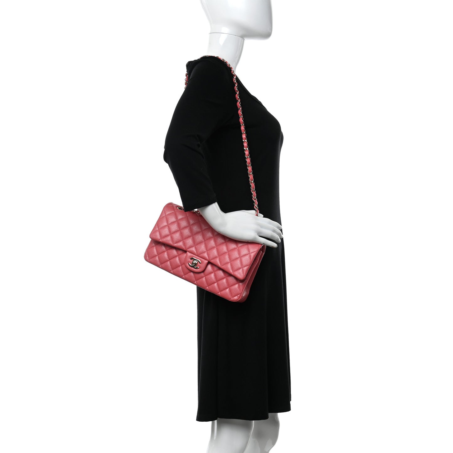 Caviar Quilted Medium Double Flap Dark Pink