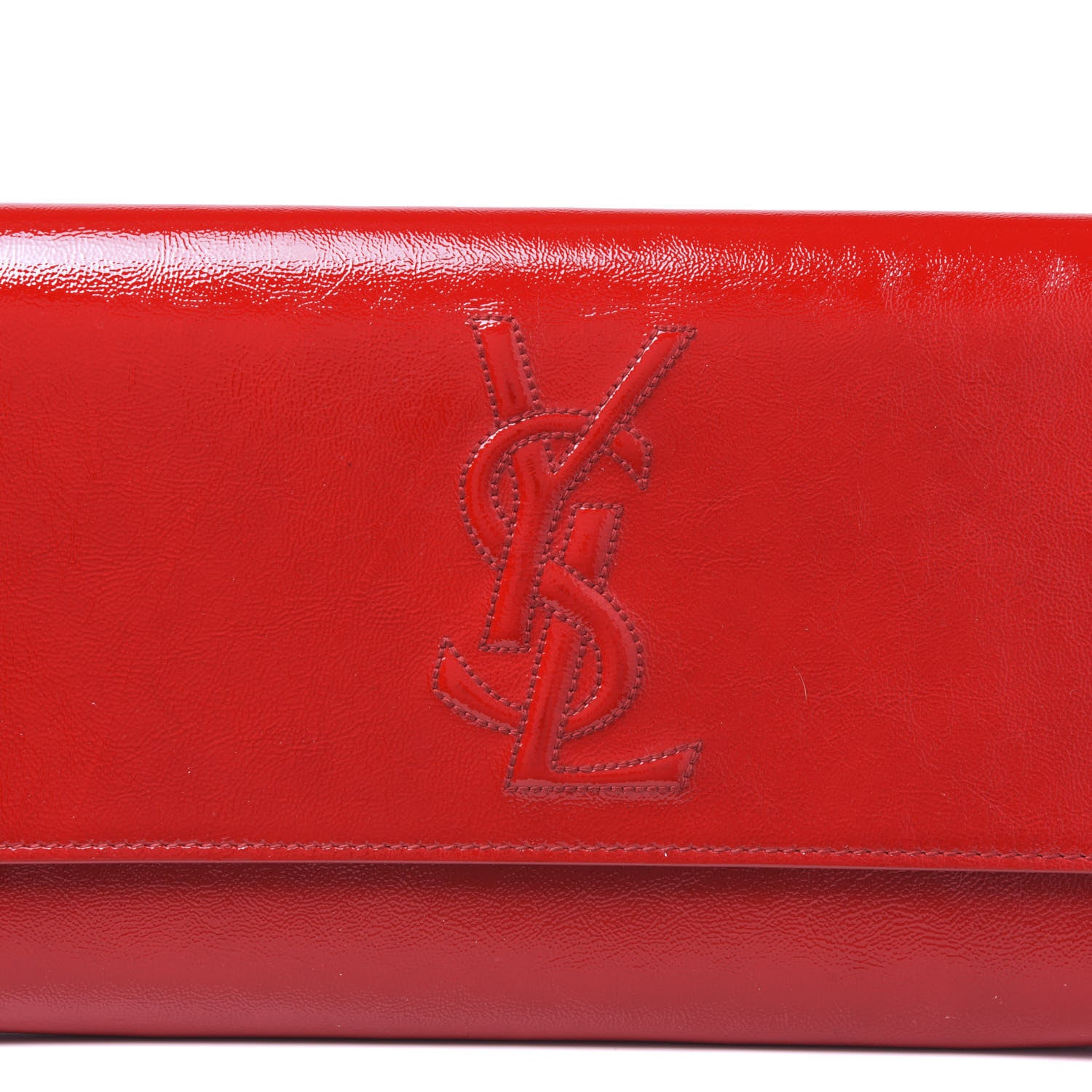 Saint Laurent Textured Patent Monogram Large Belle De Jour Clutch Red 8 of 8