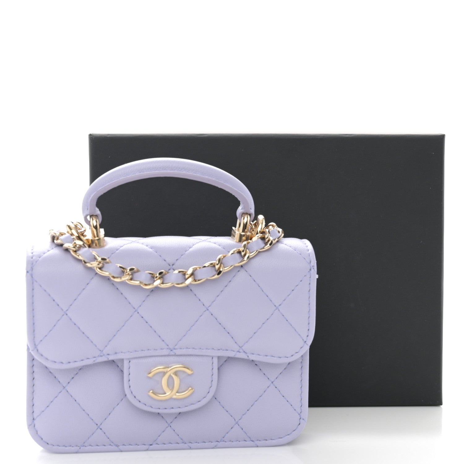 Chanel Lambskin Quilted Top Handle Flap Coin Purse With Chain Light Purple 13 of 13