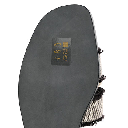 Hermes Toile H Oran Fringe Sandals 39 Prunoir 9 of 13