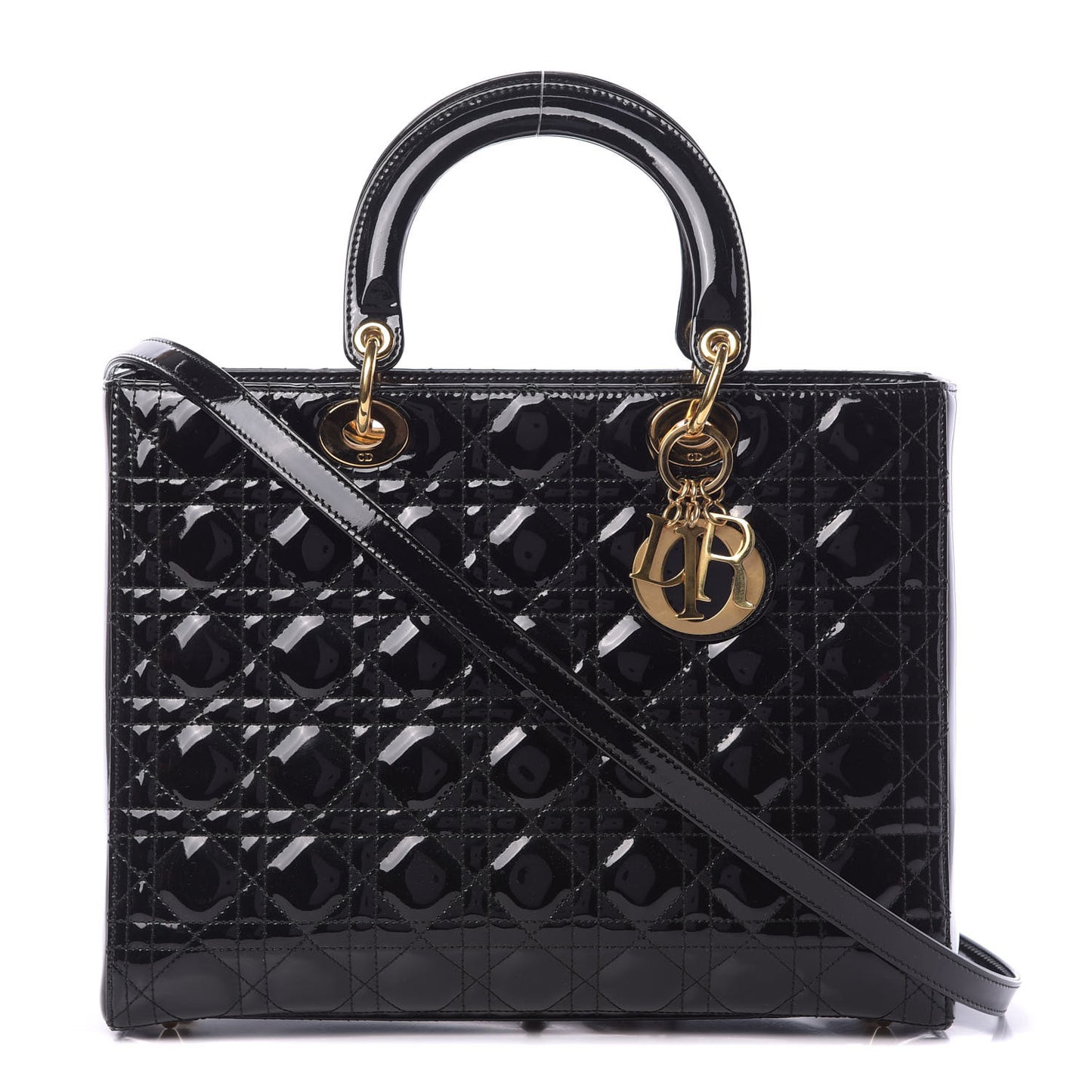 Patent Cannage Large Lady Dior Black