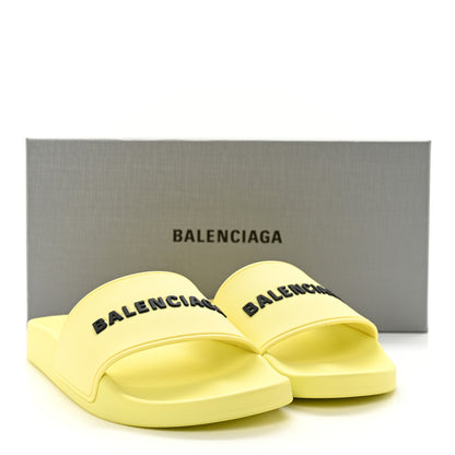 Balenciaga Smooth Rubber Logo Bi-Color Womens Pool Slide Sandals 38 Yellow Black 8 of 8