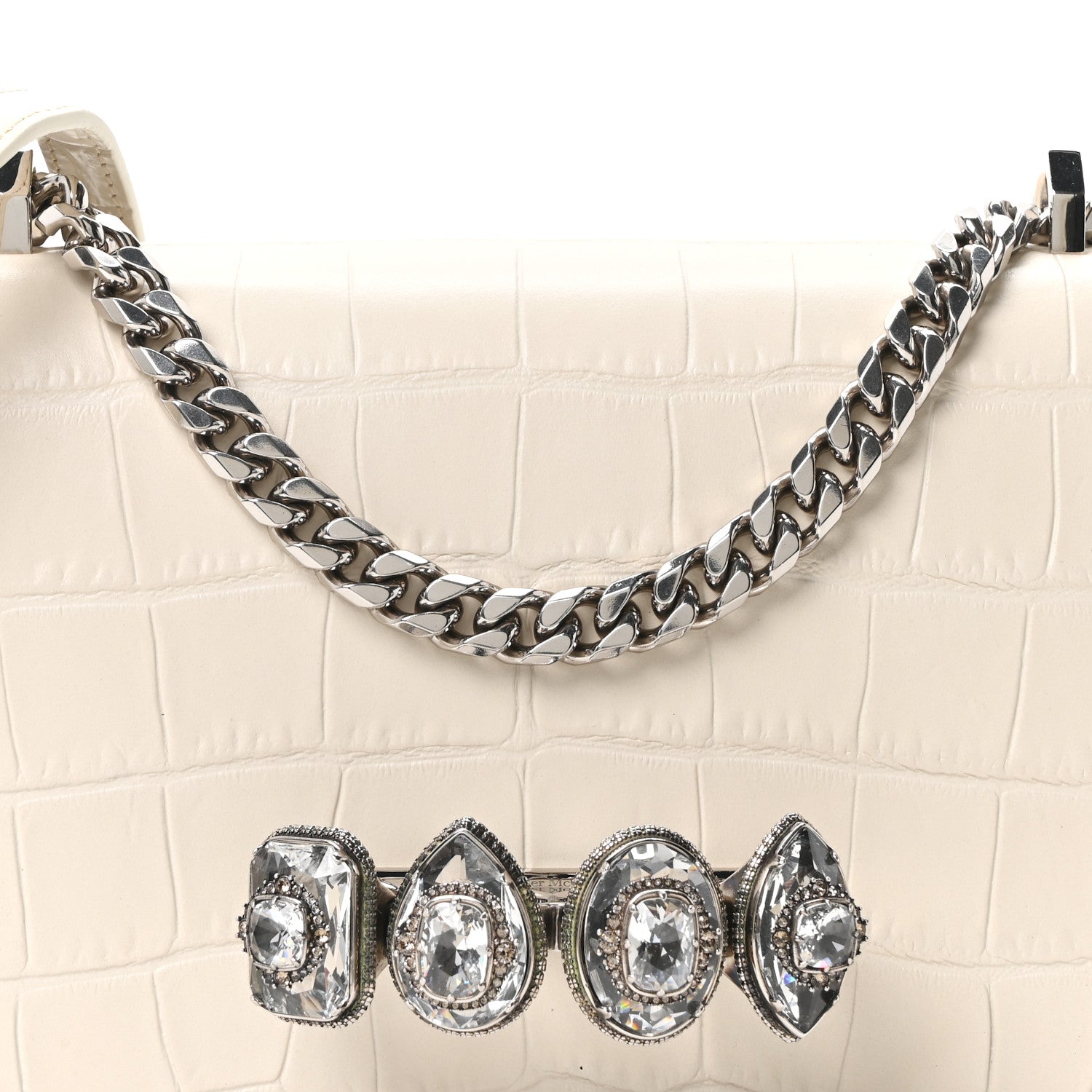Alexander McQueen Shiny Calfskin Crocodile Embossed Knuckle