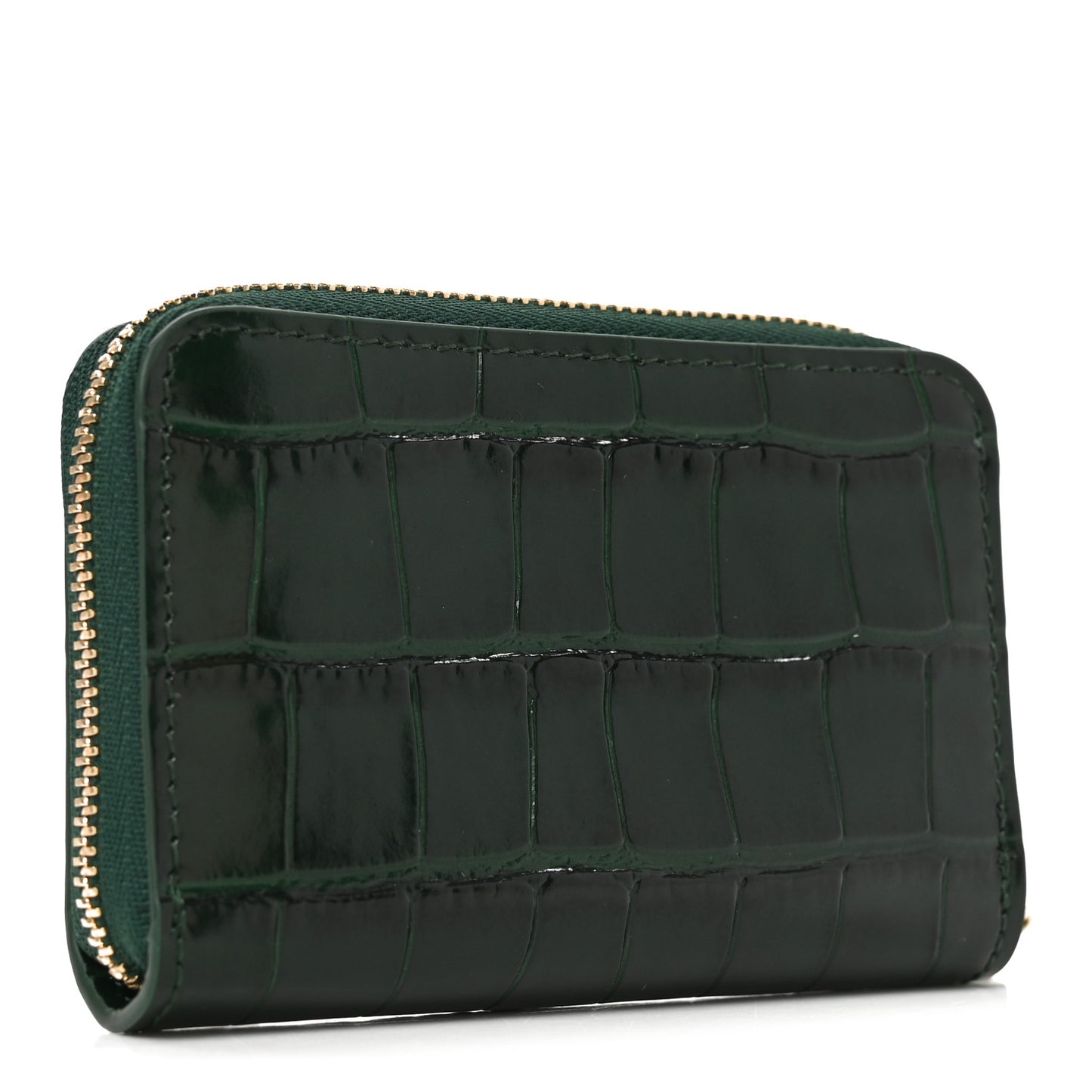 Calfskin Crocodile Embossed Crococo Zip Coin Purse Emerald