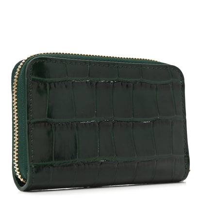 Chanel Calfskin Crocodile Embossed Crococo Zip Coin Purse Emerald 3 of 7