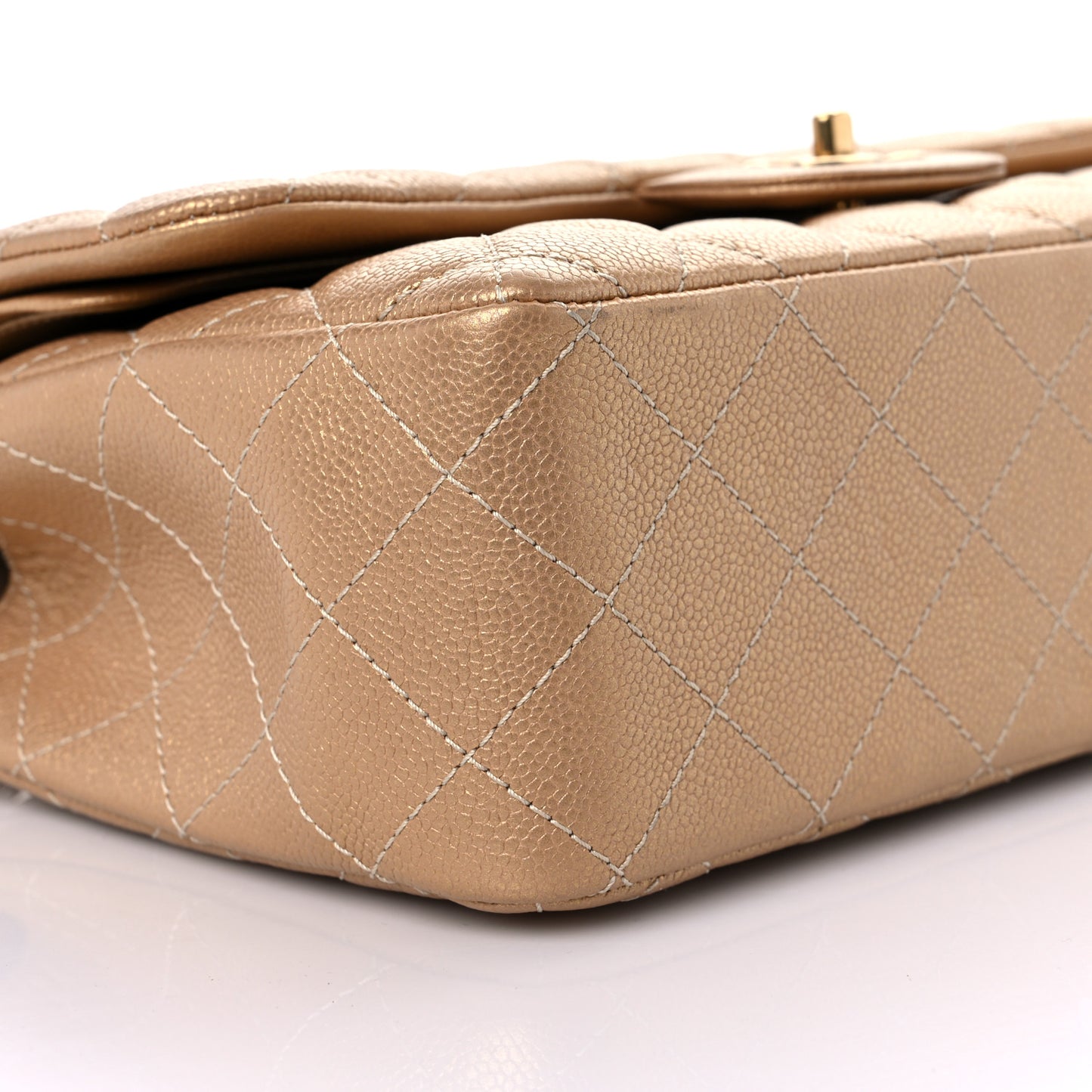 Pearly Caviar Quilted Jumbo Double Flap Gold