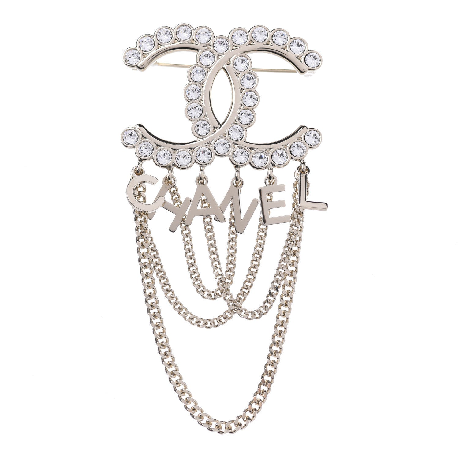 Chanel Metal Crystal Bow-tiful CC Chain Brooch Gold 1 of 3