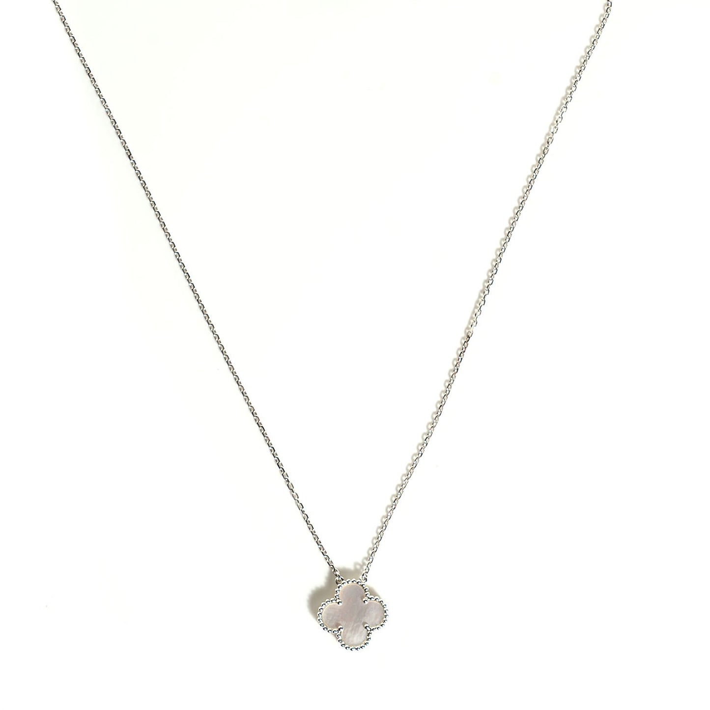 18K White Gold Mother of Pearl Vintage Alhambra Pendant Necklace