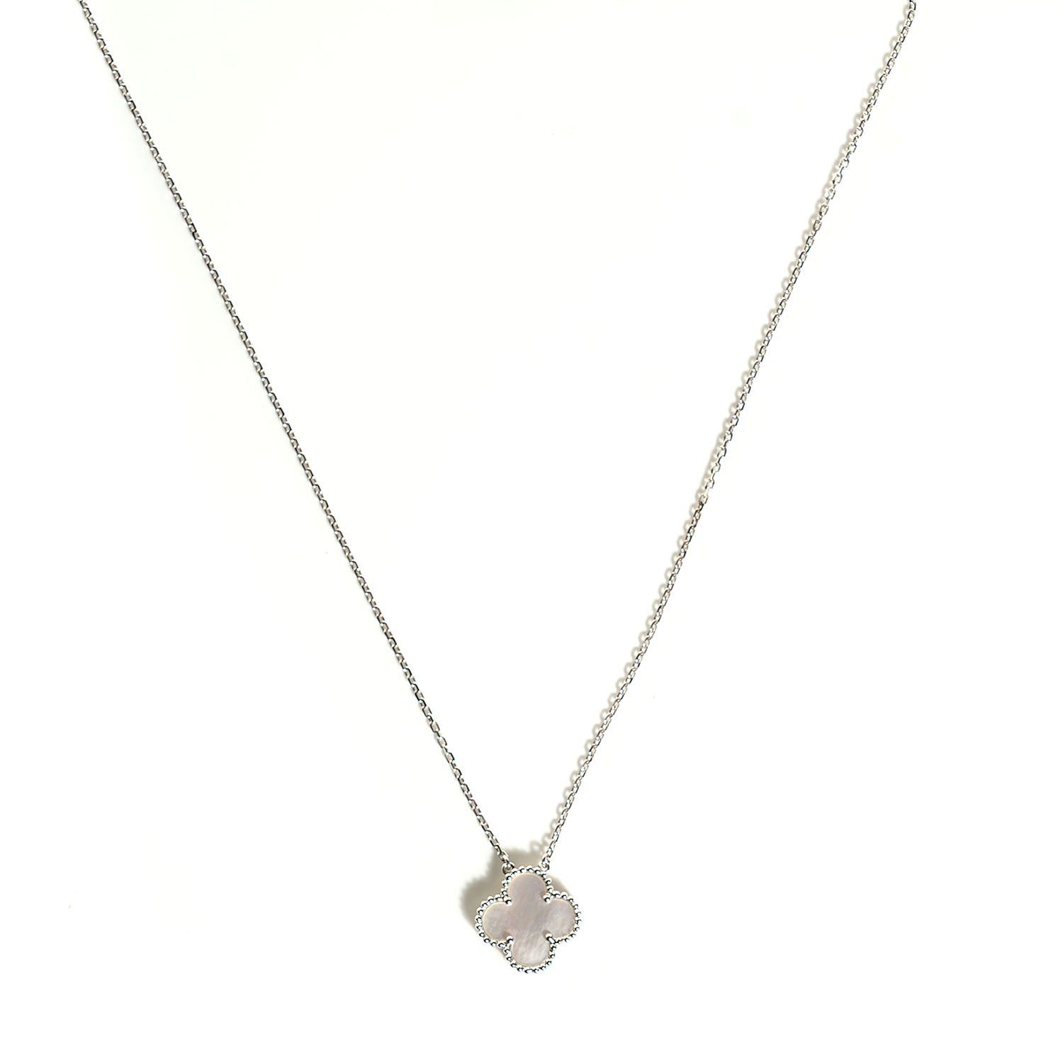 Van Cleef & Arpels 18K White Gold Mother of Pearl Vintage Alhambra Pendant Necklace 3 of 7