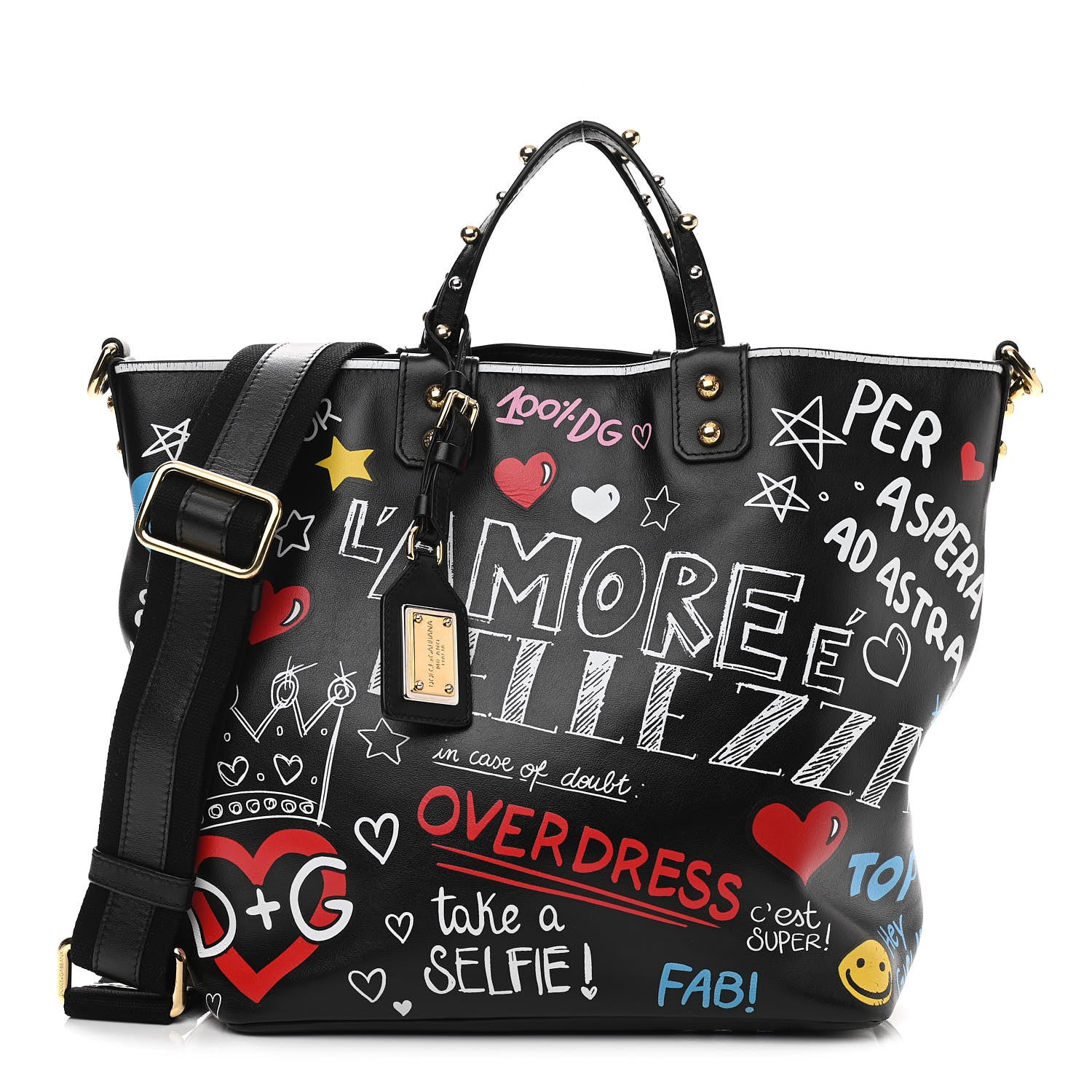 Dolce & Gabbana Calfskin Graffiti Printed Beatrice Tote Black 1 of 13