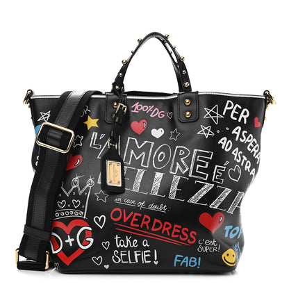 Dolce & Gabbana Calfskin Graffiti Printed Beatrice Tote Black 1 of 13