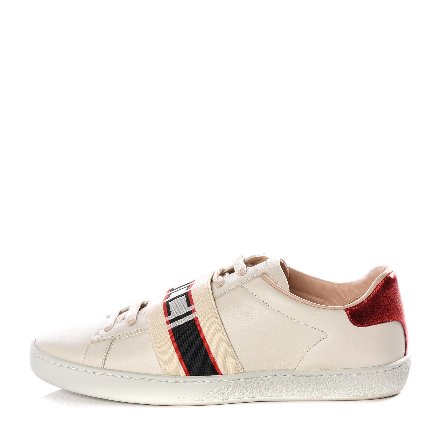 Gucci Calfskin Stripe Womens New Ace Sneakers 36.5 New Mystic White Ecru Red Flame 1 of 12