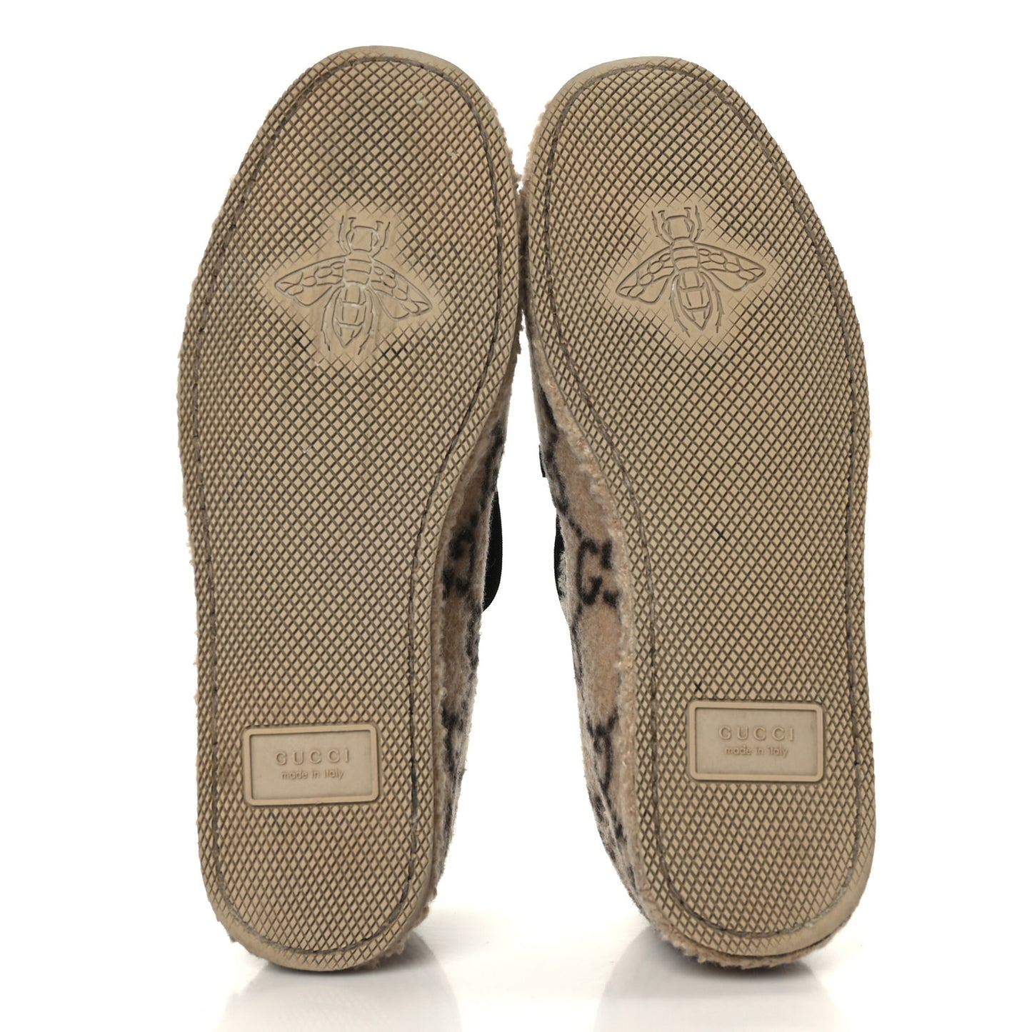 Covered Wool GG Monogram Womens Fria Horsebit Loafers 37.5 Beige Ebony Black Butterscotch