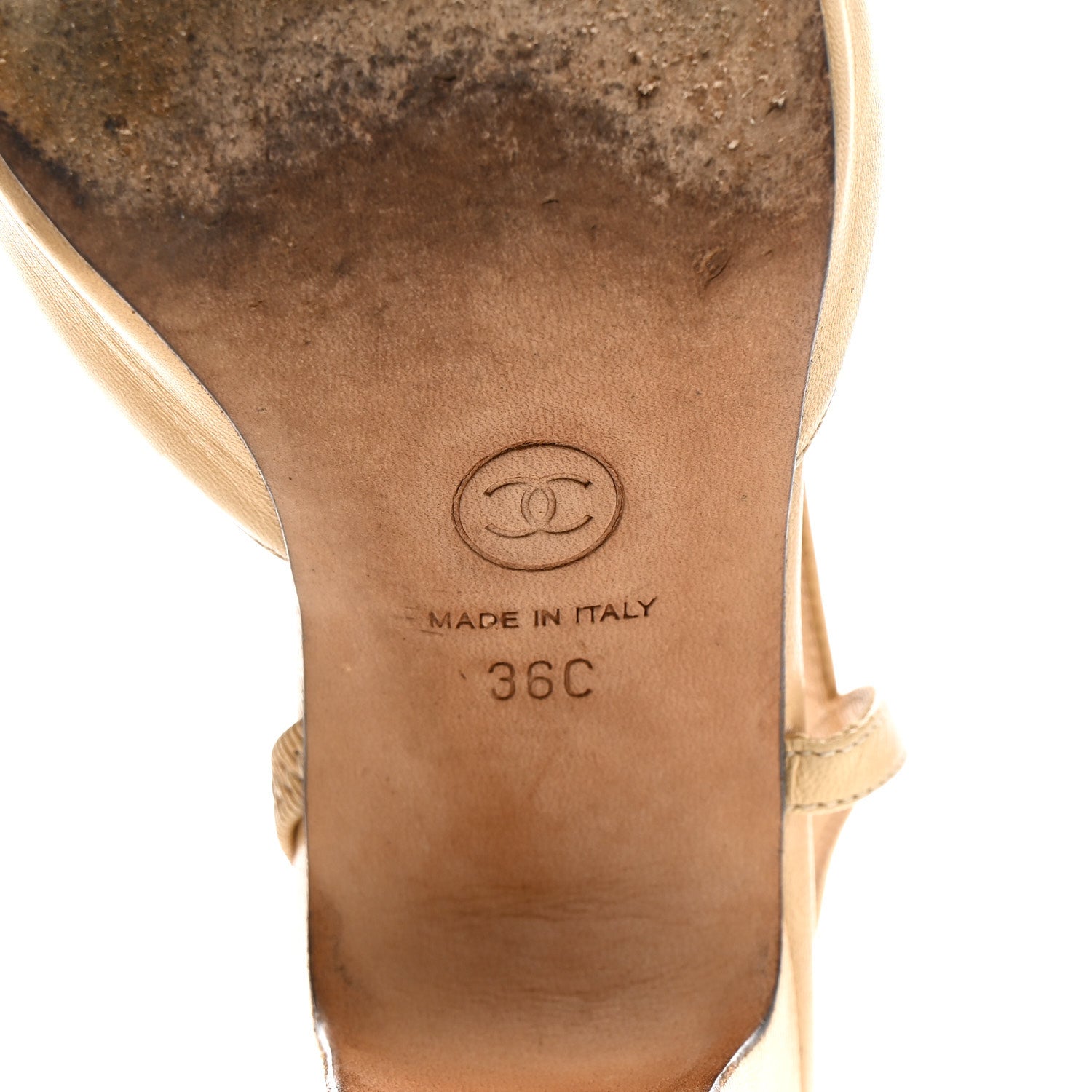 Chanel Goatskin Grosgrain Cap Toe CC Slingback Pumps 36 Beige Black 7 of 15