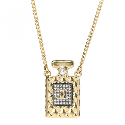 Chanel Crystal Pearl Perfume Bottle CC Necklace Gold 4 of 6