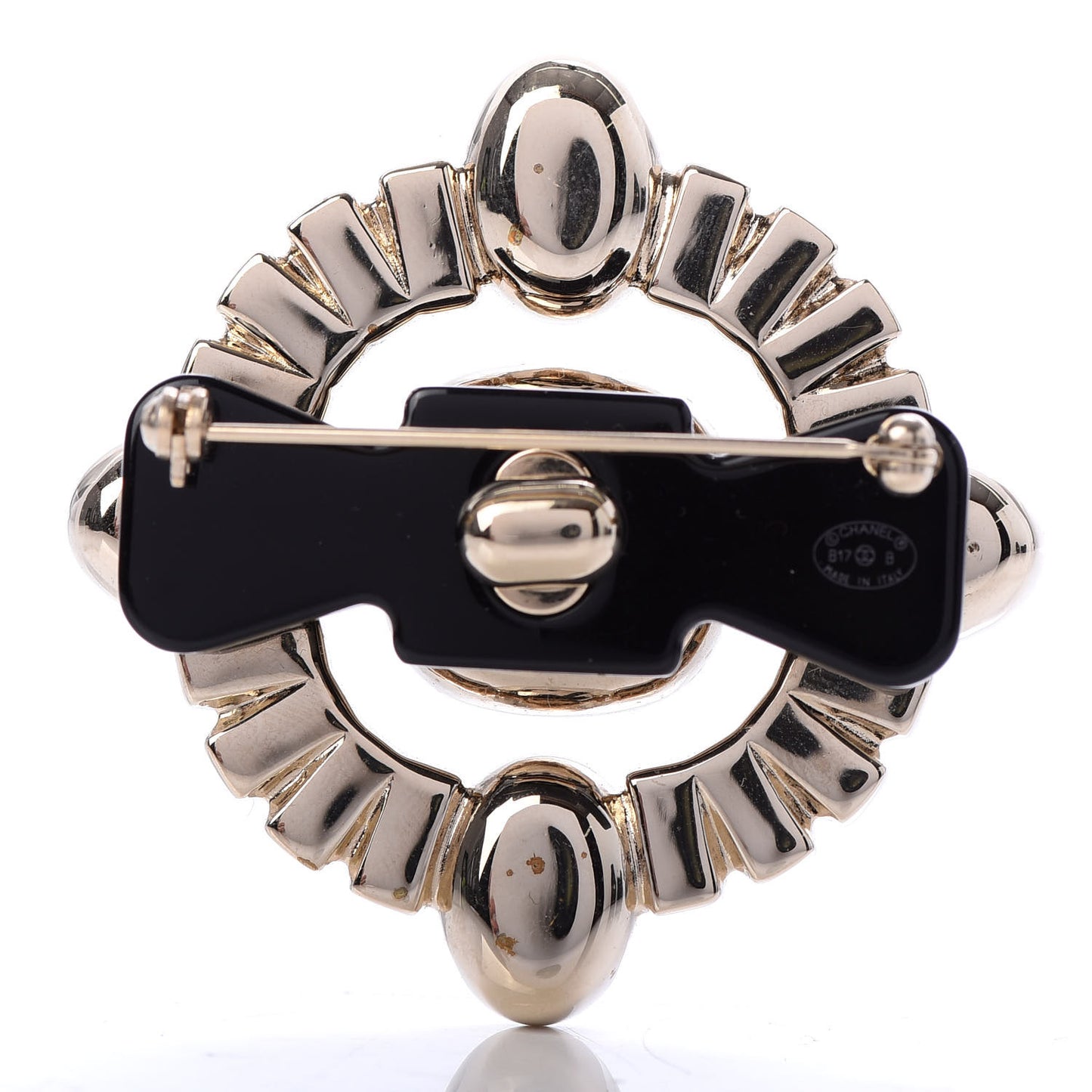 Baguette Crystal Resin CC Brooch Gold Beige