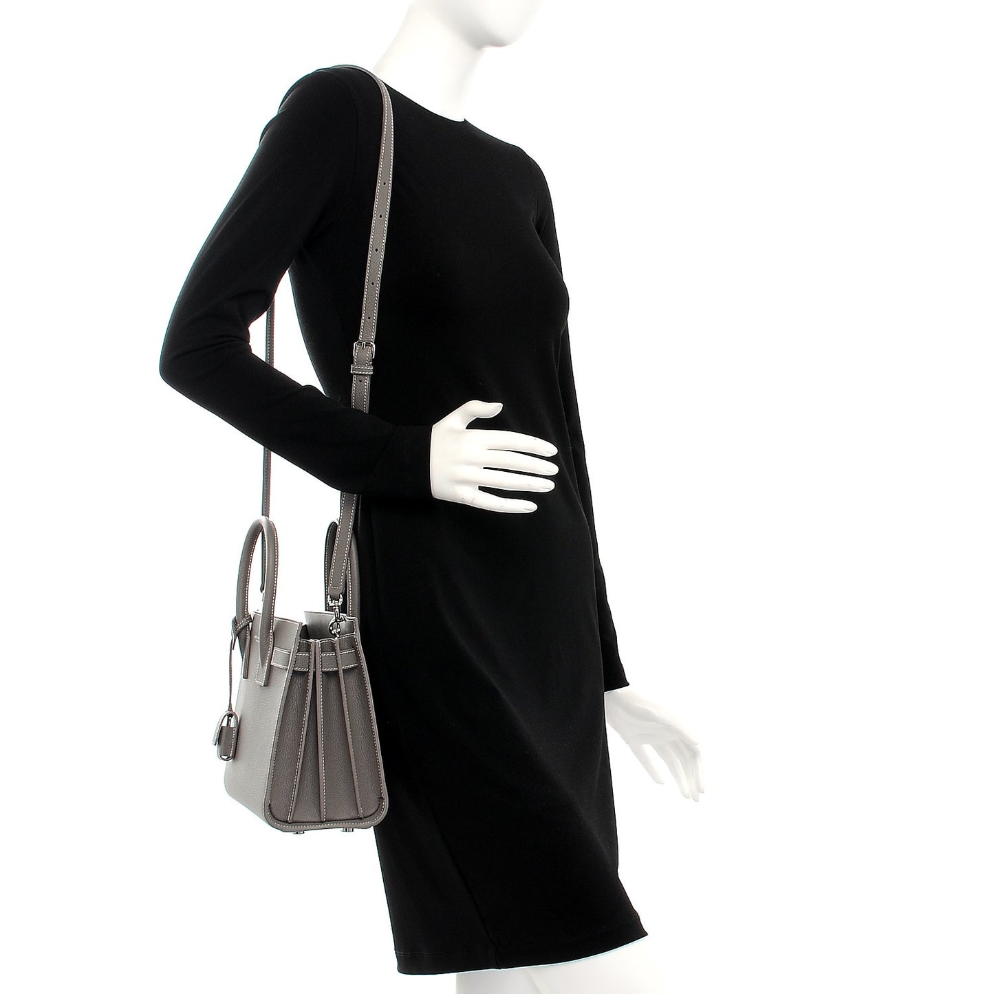 Grained Calfskin Topstich Baby Sac De Jour Grey