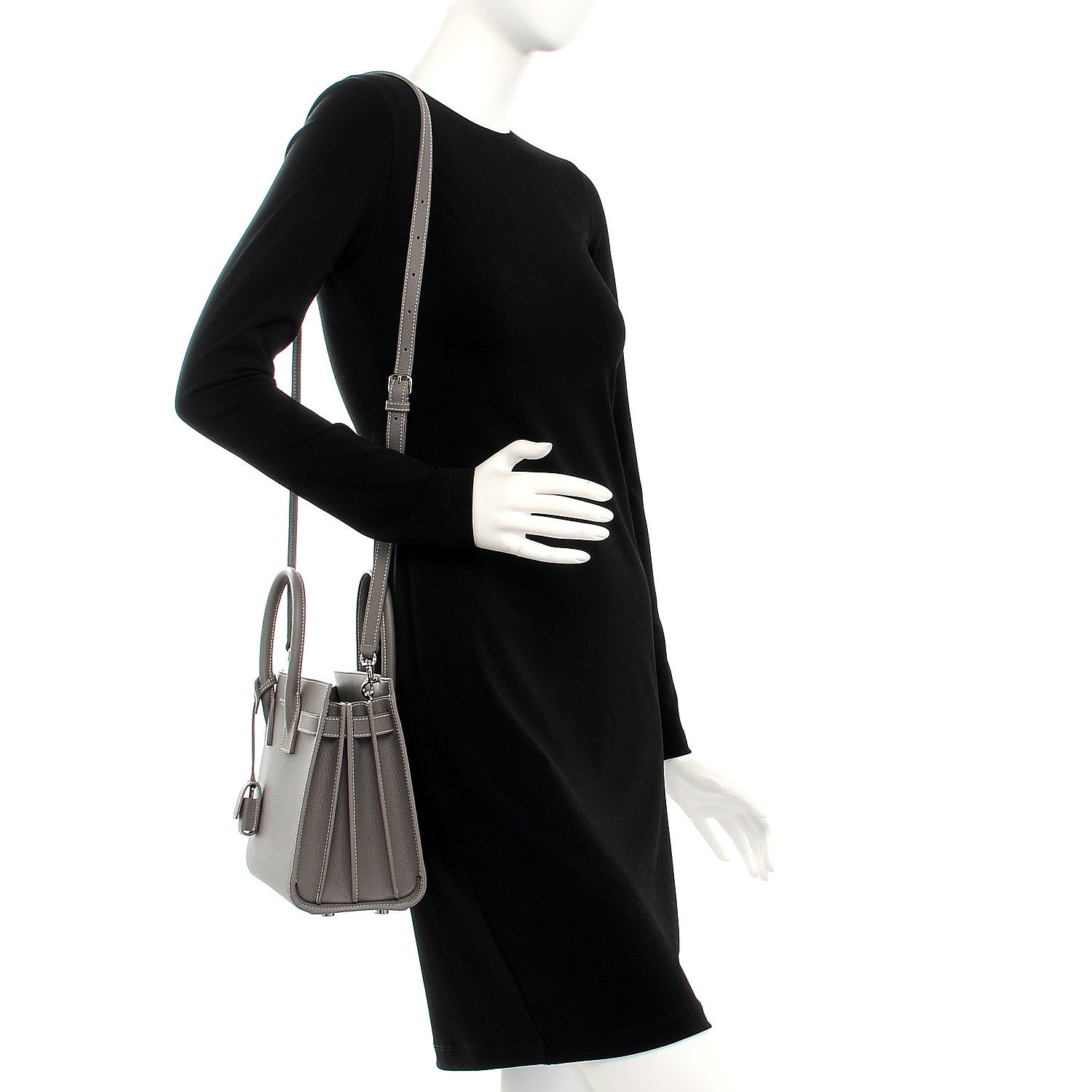 Saint Laurent Grained Calfskin Topstich Baby Sac De Jour Grey 2 of 8