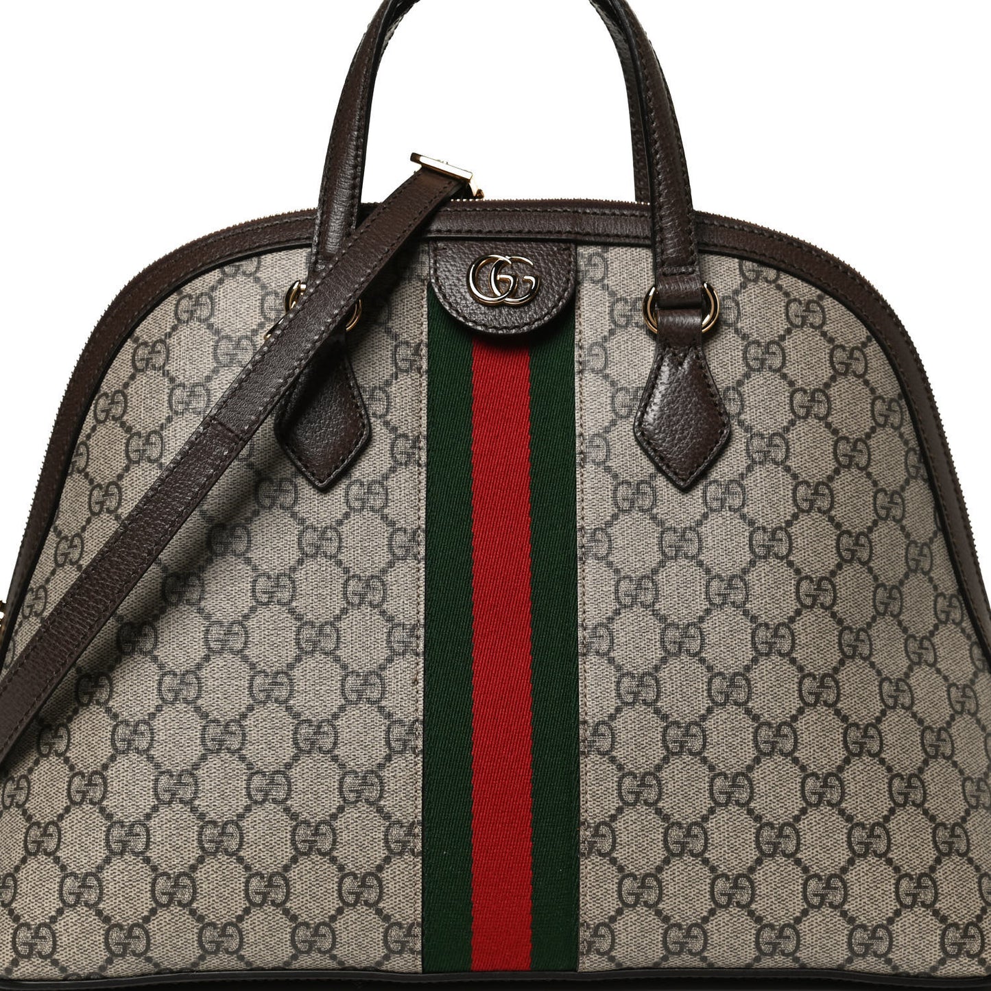 GG Supreme Monogram Web Medium Ophidia Top Handle Dome Bag Brown