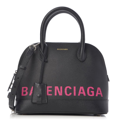 Balenciaga Signature Grained Calfskin Logo S Ville Top Handle Bag Black Rose Shocking 1 of 10