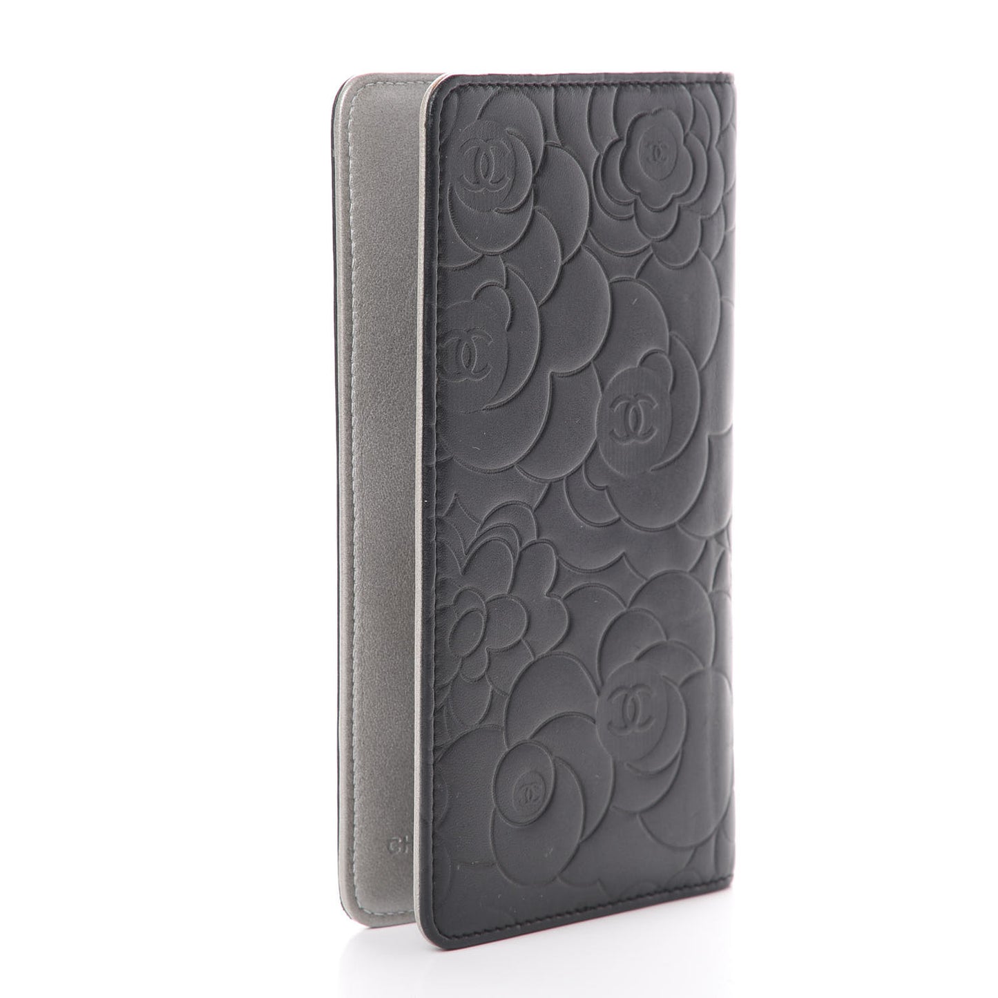 Lambskin Camellia Embossed Medium Agenda Cover Black