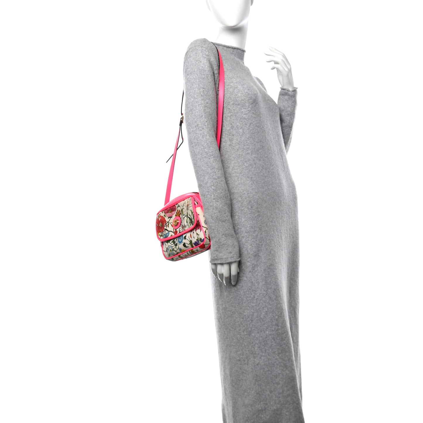 Canvas Flora Floral Shoulder Bag White Fuchsia Fluo