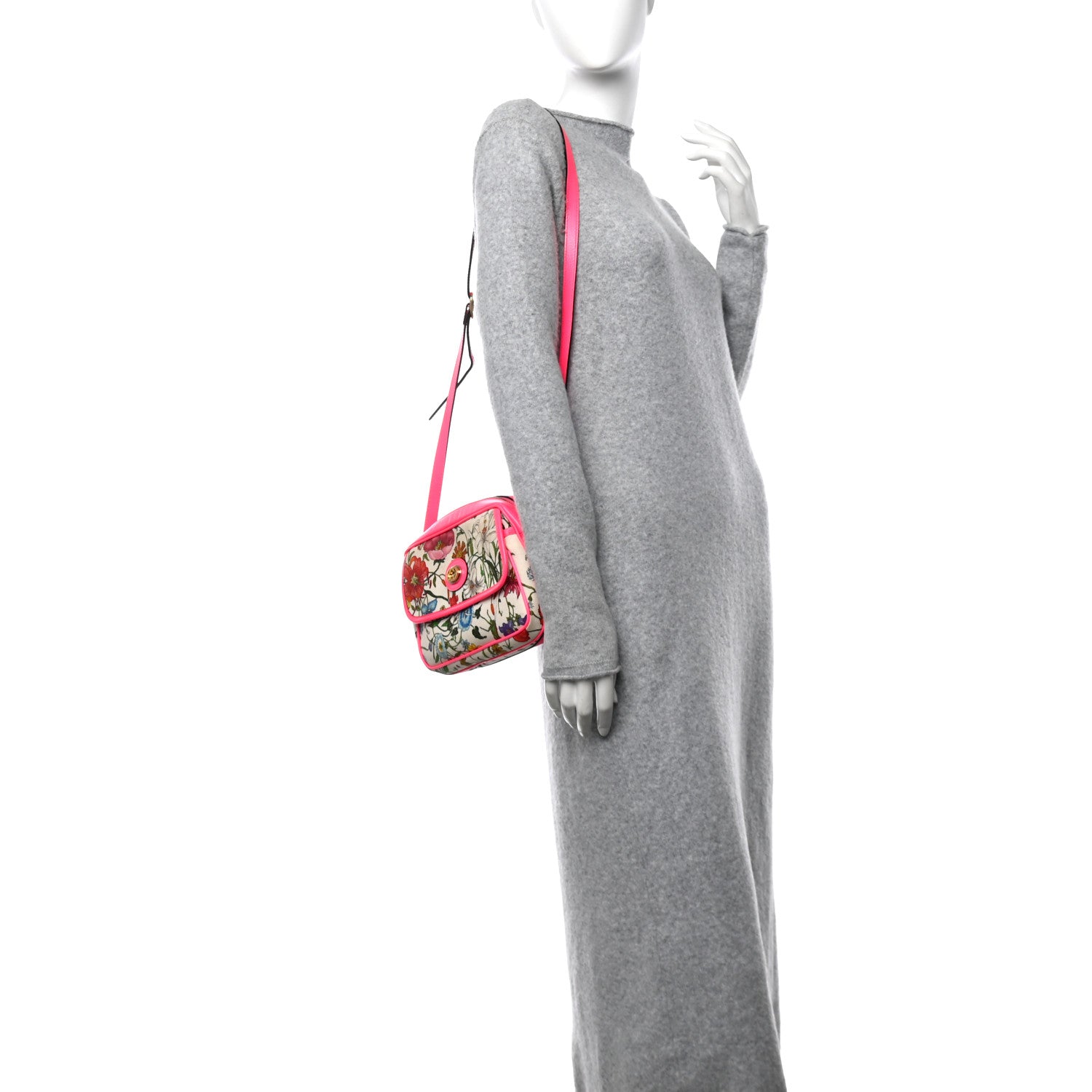 Gucci Canvas Flora Floral Shoulder Bag White Fuchsia Fluo 2 of 14