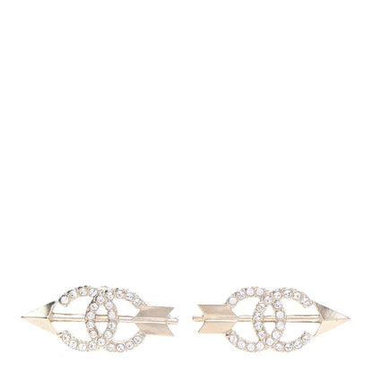 Chanel Metal Crystal CC Arrow Earrings Gold 1 of 4
