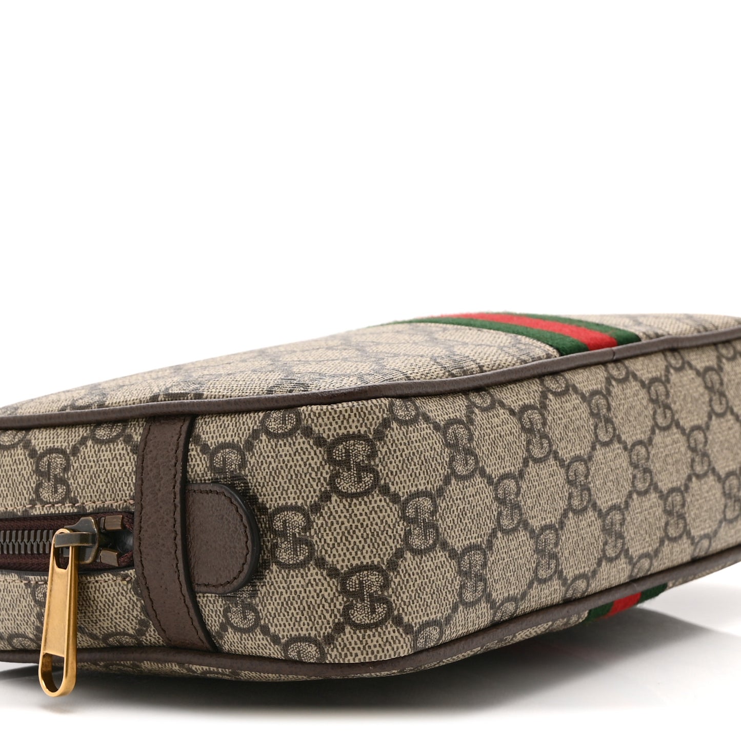 GG Supreme Monogram Textured Calfskin Web Small Cosmetic Case Beige Ebony New Acero