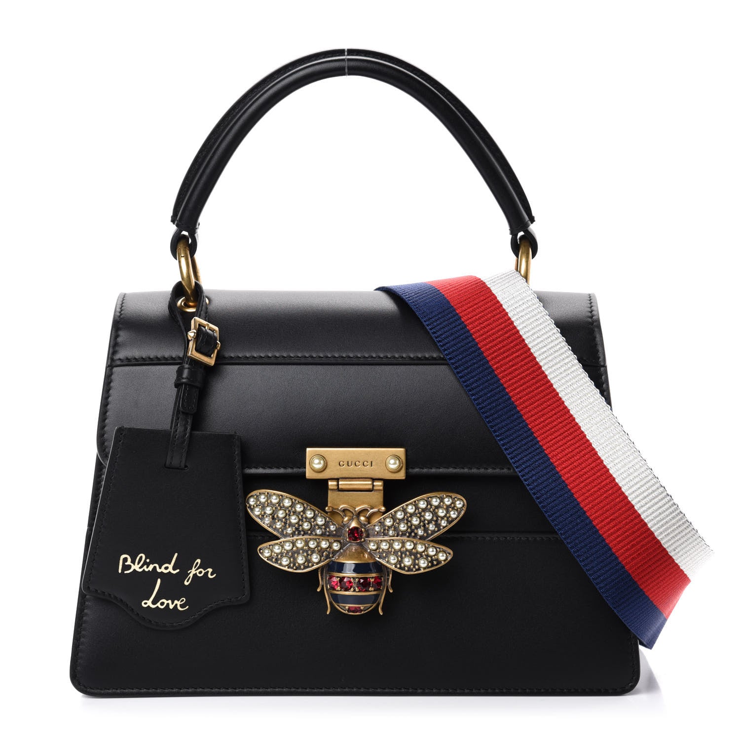 Gucci Calfskin Sylvie Web Small Queen Margaret Top Handle Bag Black 1 of 11