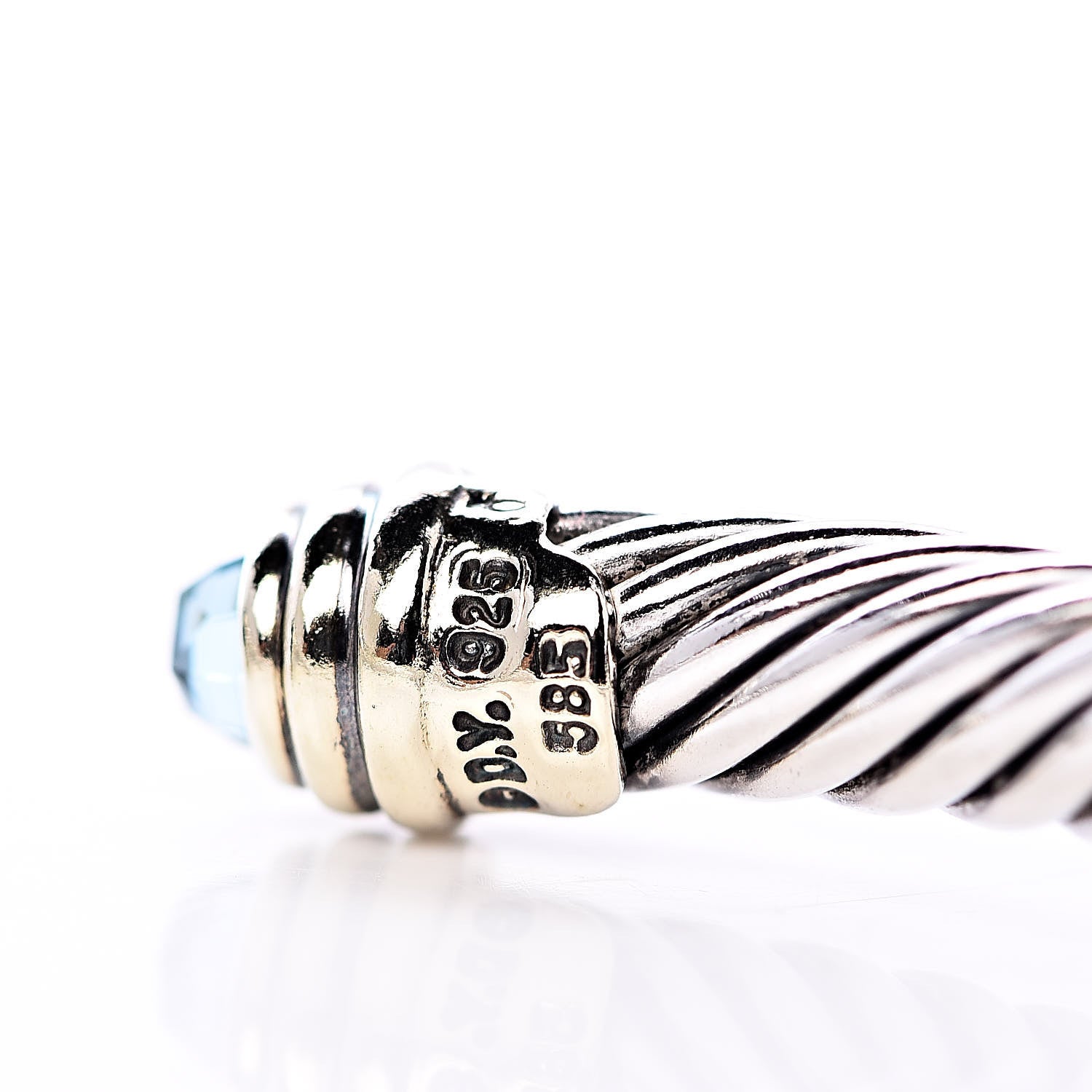 David Yurman Sterling Silver 14K Yellow Gold Blue Topaz 5mm Cable Classics Petite Color Bracelet 4 of 5