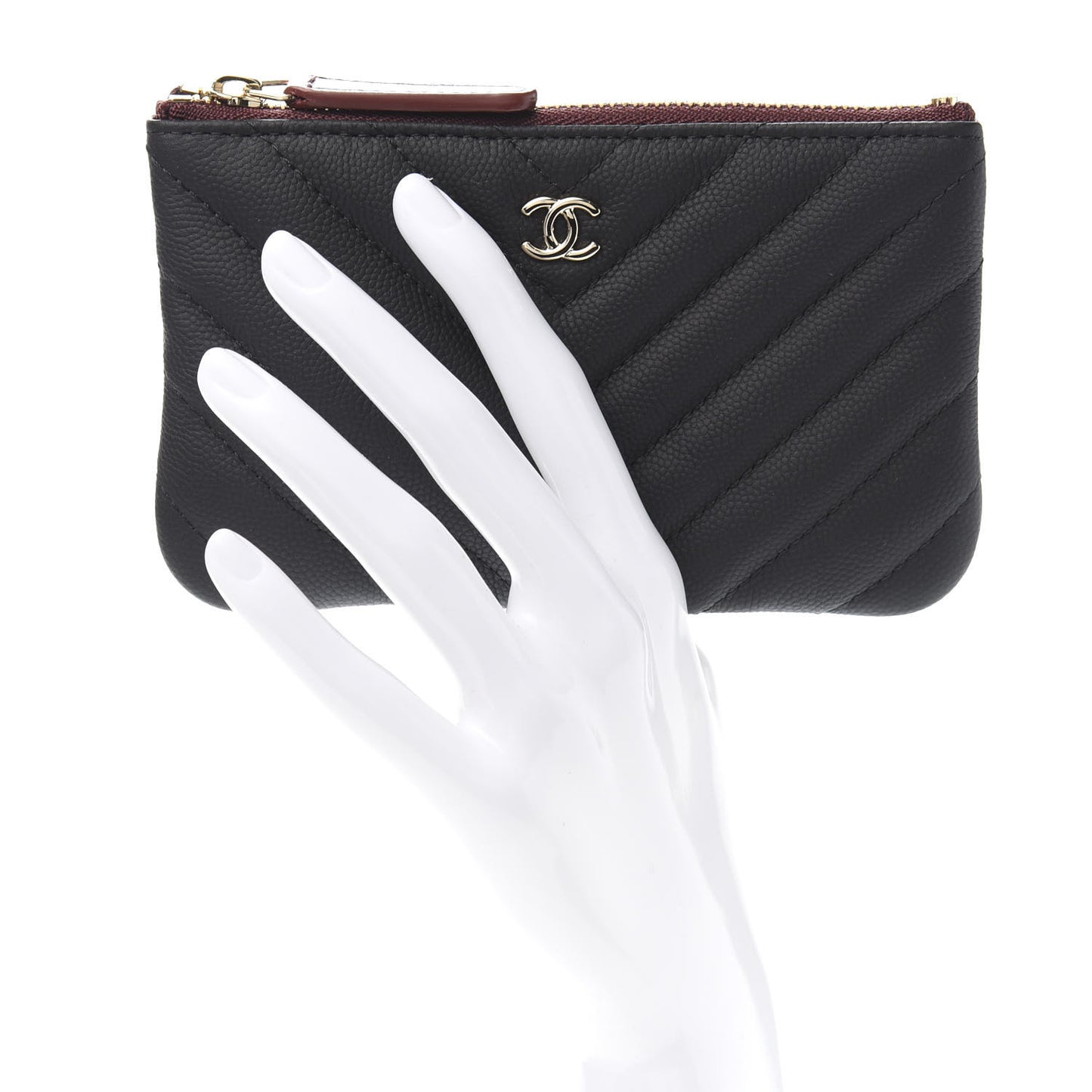 Caviar Chevron Quilted Small Cosmetic Case Black