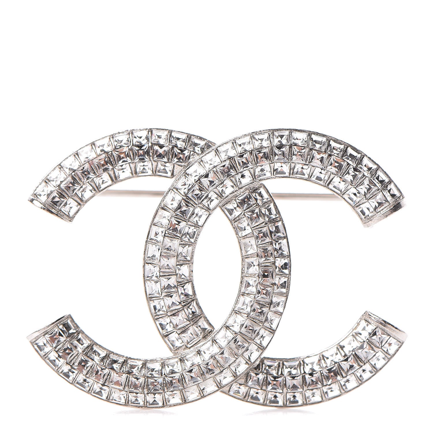 Chanel Baguette Crystal CC Brooch Silver 1 of 5